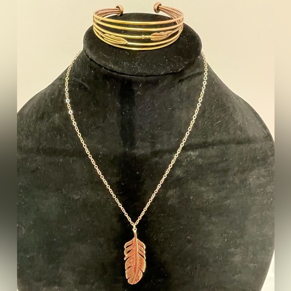 Gold and Silver Feather Necklace - Picture 1 of 5